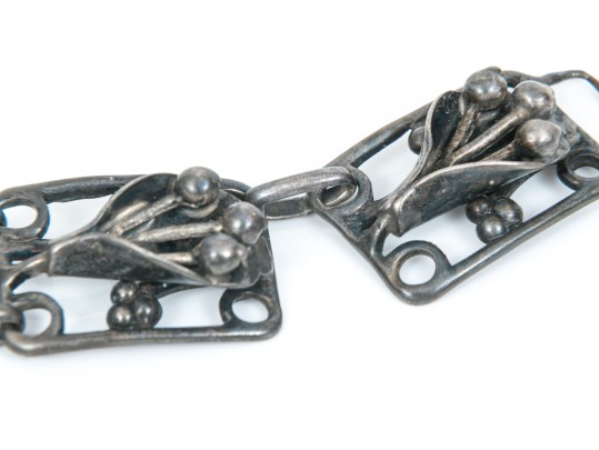 Sterling Silver, Copper, Arts And Crafts Styled Bracelet And Brooch