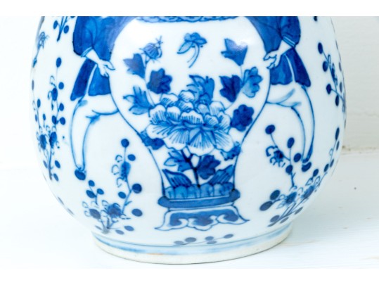 Pair Of Chinese Blue And White Porcelain Bottle Vases