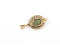 14k Yellow Gold Ornate Oval Green Nephrite Jade Florentined Framed Pendant
