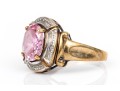 10k Yellow Gold Chunky Oval Pink Princess Cut Cz Ring, Size 9, With Diamond Accents
