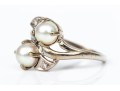 10k White Gold Vintage 5.5mm Cultured Pearl And Diamond Bypass Ring, Size 5.75