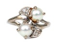 10k White Gold Vintage 5.5mm Cultured Pearl And Diamond Bypass Ring, Size 5.75