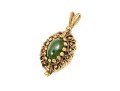 14k Yellow Gold Ornate Oval Green Nephrite Jade Florentined Framed Pendant