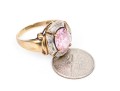 10k Yellow Gold Chunky Oval Pink Princess Cut Cz Ring, Size 9, With Diamond Accents