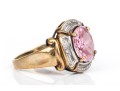 10k Yellow Gold Chunky Oval Pink Princess Cut Cz Ring, Size 9, With Diamond Accents