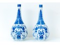 Pair Of Chinese Blue And White Porcelain Bottle Vases