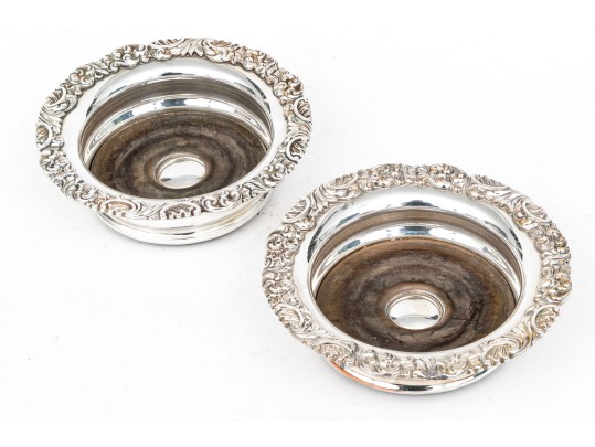 Pair Of Fine Vintage Silverplate Mounted Wine Coasters