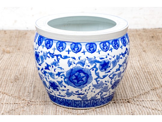 Chinese Blue And White Porcelain Jardiniere, 20th C. 