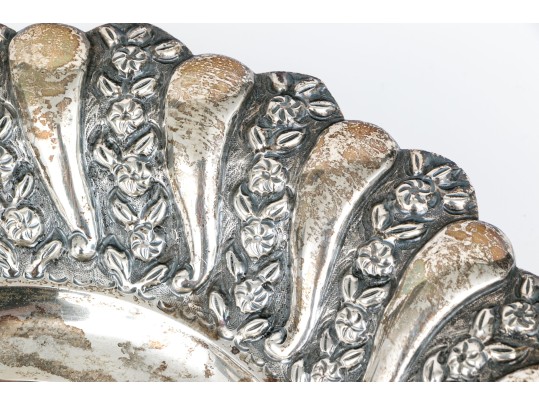 Mid-Century Egyptian .900 Silver Repousse Footed Bowl, 12.39 Ozt.