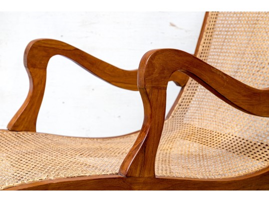 Stylish Vintage Wood And Cane Chaise Lounge