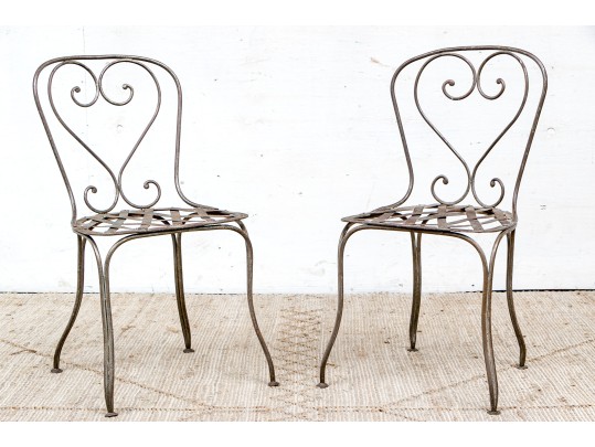 Pair Of Hand Wrought Iron Steel Side Chairs
