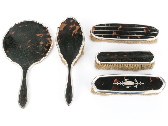 Fine Vintage Assembled Dresser Set With Sterling Silver Mounts 