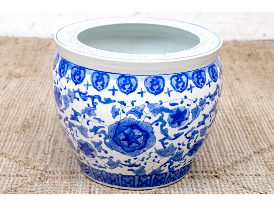 Chinese Blue And White Porcelain Jardiniere, 20th C. 