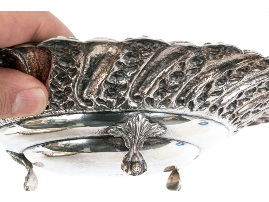 Mid-Century Egyptian .900 Silver Repousse Footed Bowl, 12.39 Ozt.
