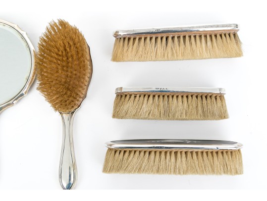 Fine Vintage Assembled Dresser Set With Sterling Silver Mounts 