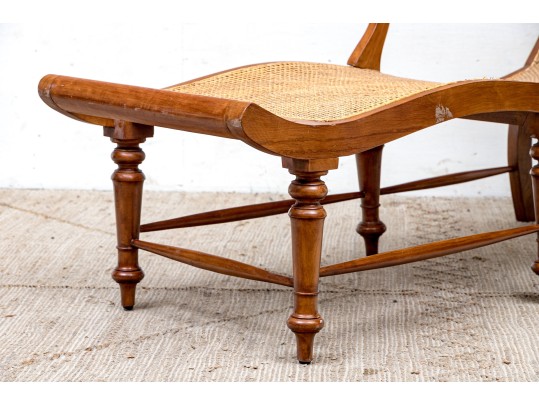 Stylish Vintage Wood And Cane Chaise Lounge