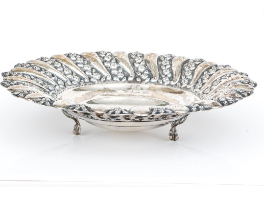 Mid-Century Egyptian .900 Silver Repousse Footed Bowl, 12.39 Ozt.