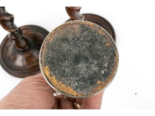 Collection Of 10 Antique Barley Twist Wood Candlesticks