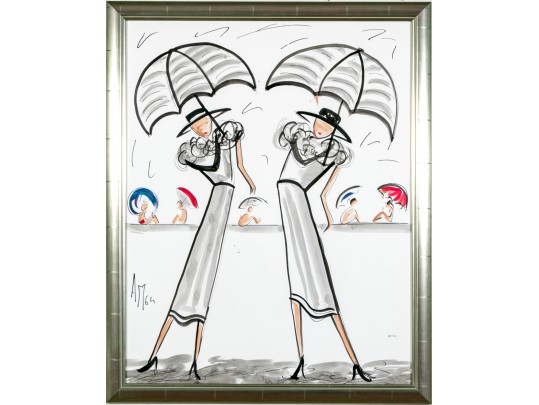 Signed Gouache On Paper Fashion Illustration, Circa 1964