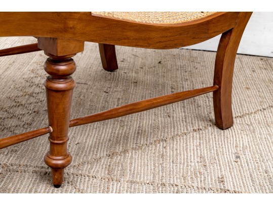 Stylish Vintage Wood And Cane Chaise Lounge