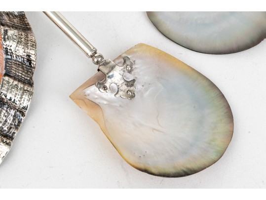 Group Of Four Fine Silverplate Mounted Shell Servers