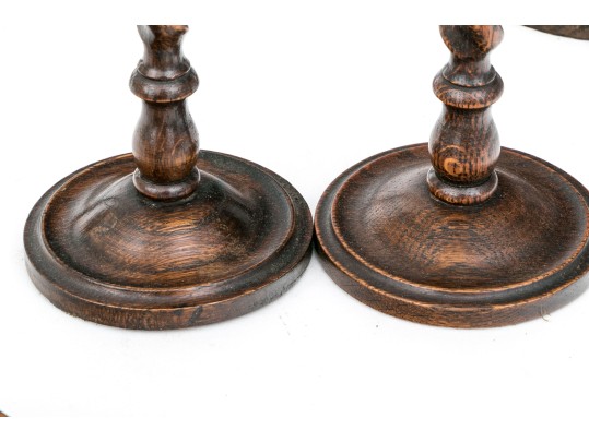 Collection Of 10 Antique Barley Twist Wood Candlesticks
