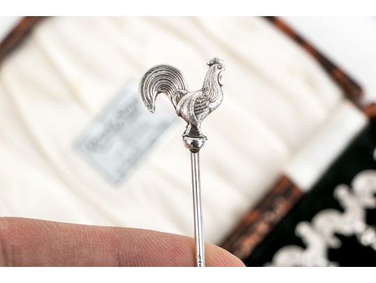 Set Of Six Sterling Silver Cockerel Cocktail Sticks, .835 Ozt.