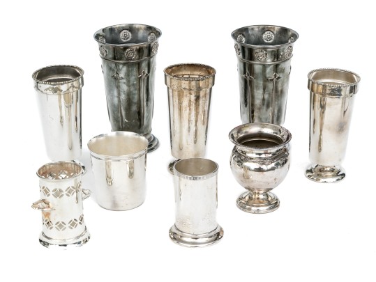 Collection Of Nine Vintage Silverplate Vases
