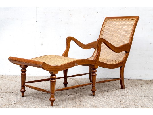 Stylish Vintage Wood And Cane Chaise Lounge