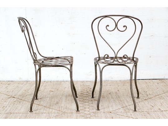Pair Of Hand Wrought Iron Steel Side Chairs