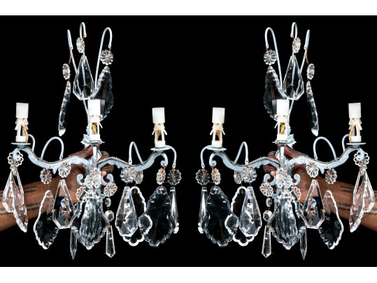 Pair Of Vintage Paint Decorated Metal Sconces