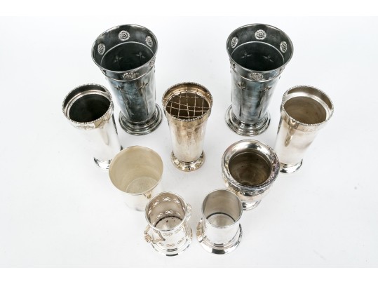Collection Of Nine Vintage Silverplate Vases