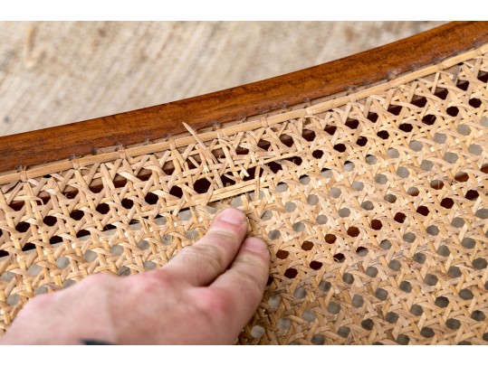 Stylish Vintage Wood And Cane Chaise Lounge