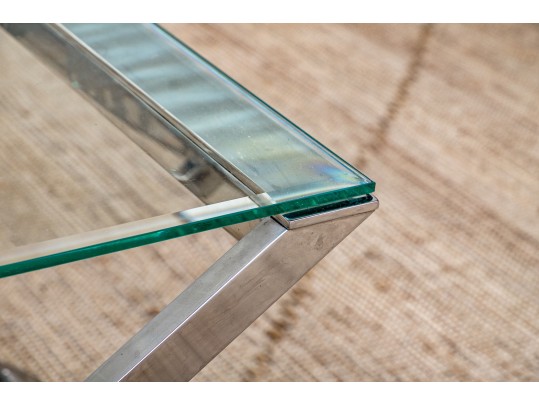 Sleek Chrome And Glass Top 'X' Form Side Table
