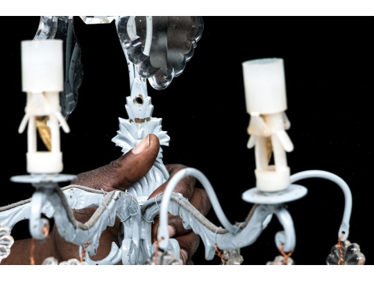 Pair Of Vintage Paint Decorated Metal Sconces