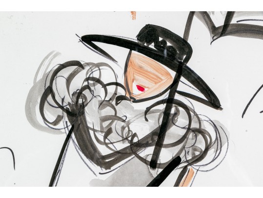 Signed Gouache On Paper Fashion Illustration, Circa 1964