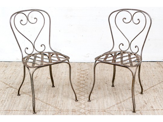 Pair Of Hand Wrought Iron Steel Side Chairs