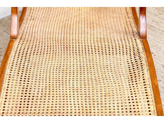 Stylish Vintage Wood And Cane Chaise Lounge