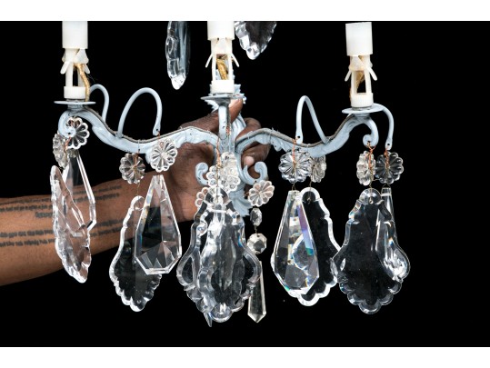 Pair Of Vintage Paint Decorated Metal Sconces