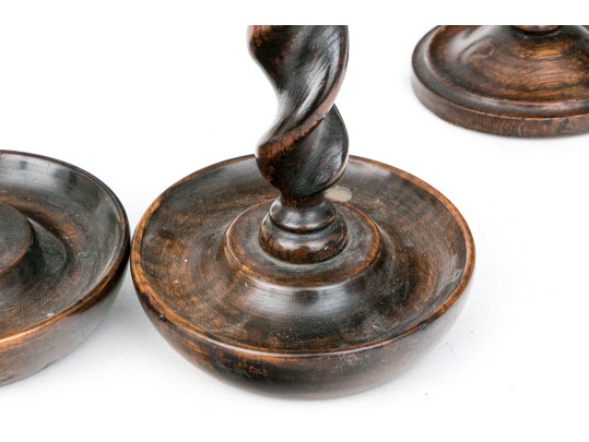 Collection Of 10 Antique Barley Twist Wood Candlesticks