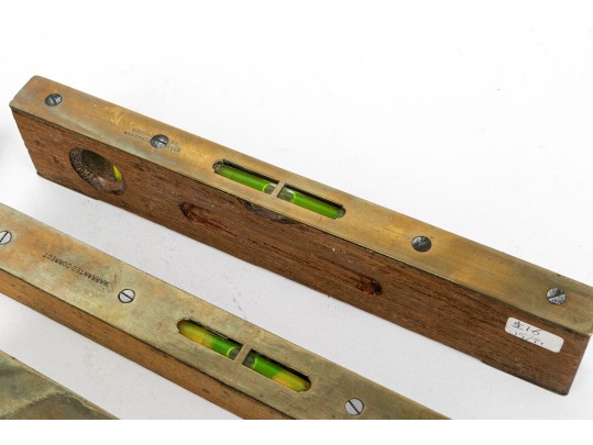 Group Of Six Vintage Drafting Implements With Levels And Rulers