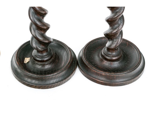 Collection Of 10 Antique Barley Twist Wood Candlesticks