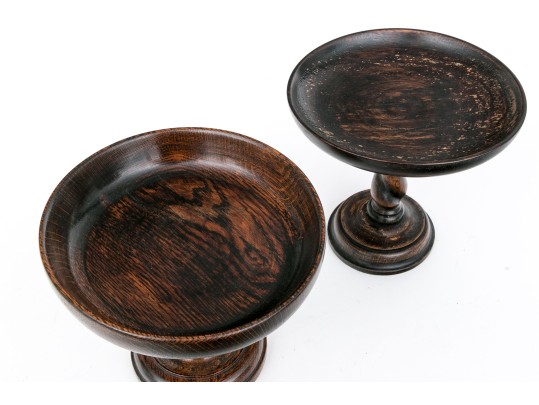 Two Antique, Associated Oak Carved Barley Twist Compote Bowls