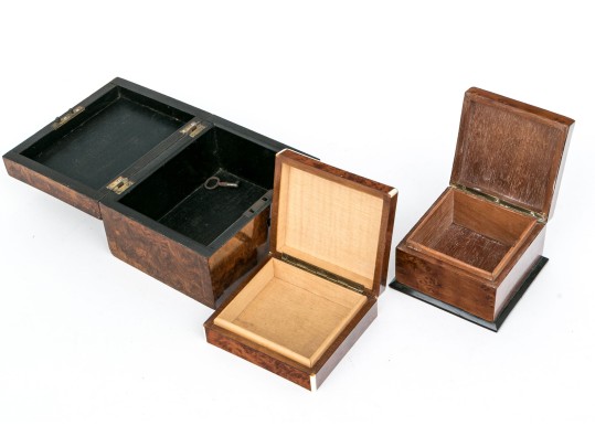 Group Of Three Fine Vintage / Antique Figured Wood Boxes