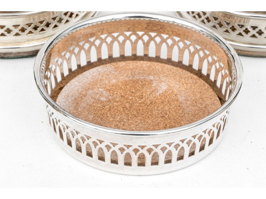 Collection Of Eight Fine Silverplate Wine Bottle Coasters