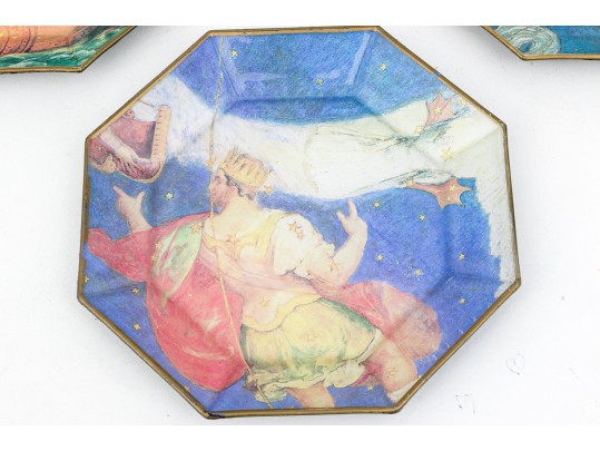 Vintage Set Of Twelve Decoupage Astrological Octagonal Plates