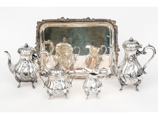 Fine Vintage Silverplate Tea And Coffee Service With Tray