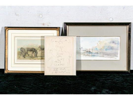 Assembled Collection Of Two Art Works With A Color Print 