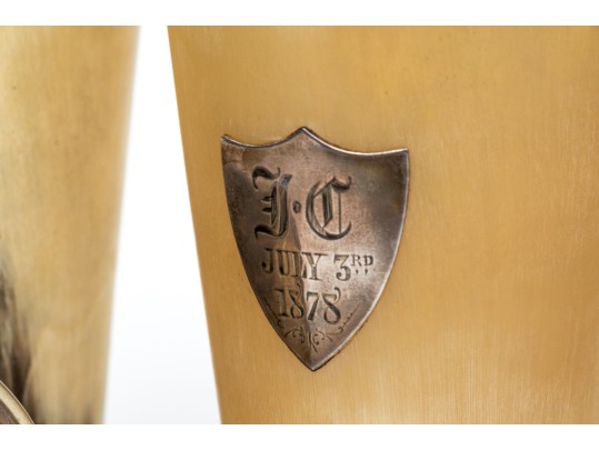 Group Of Three Vintage / Antique Silver Mounted Horn Cups 