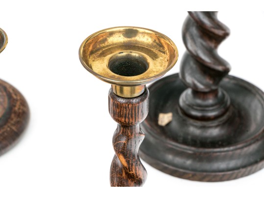 Collection Of 10 Antique Barley Twist Wood Candlesticks